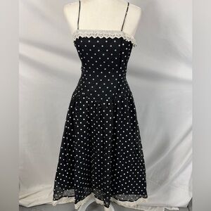 Vintage Act 1 NY Polka Dot Midi Dress - 80s Rockabilly Lace & Petticoat Lining